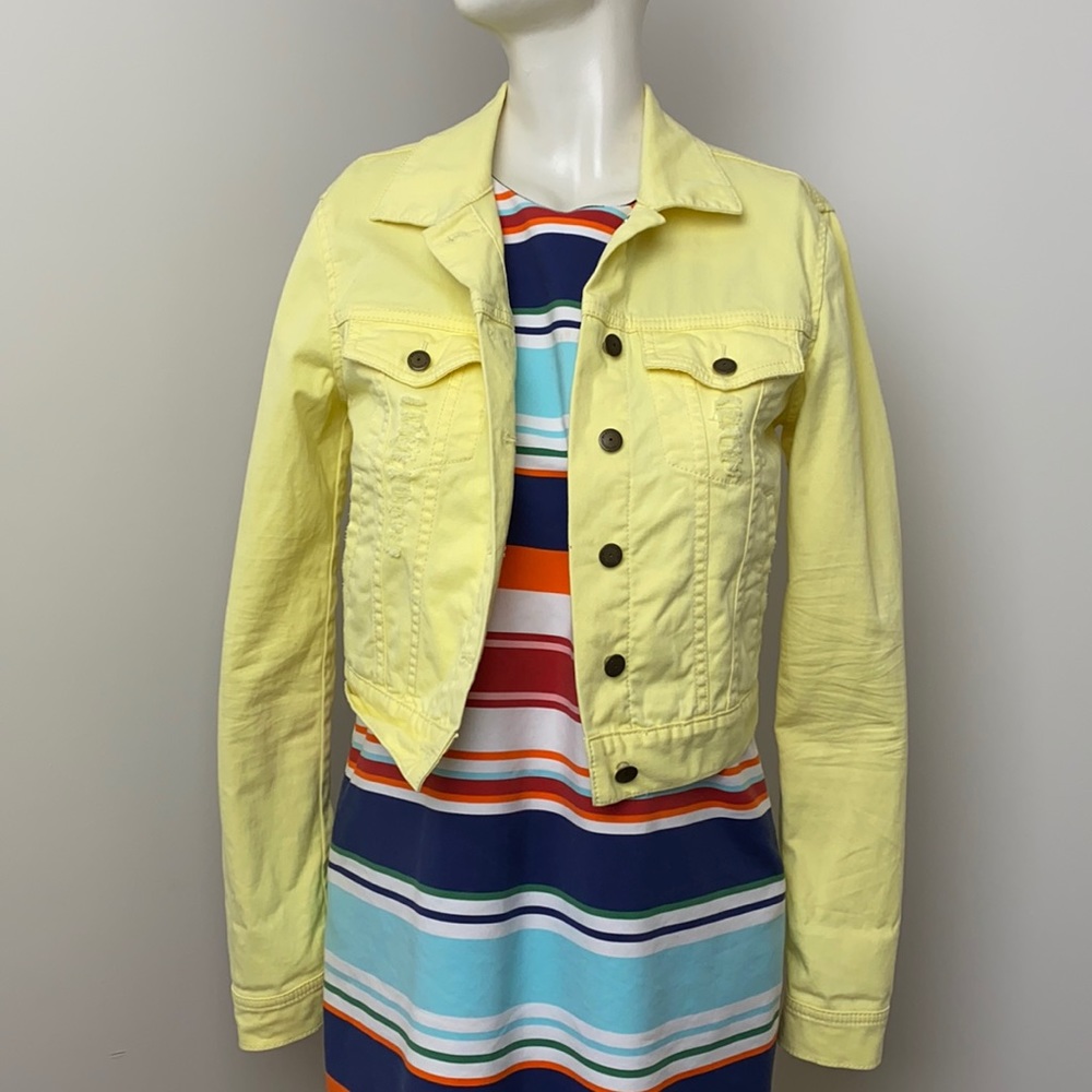 BCBGeneration Yellow Distressed Denim Jacket Size S